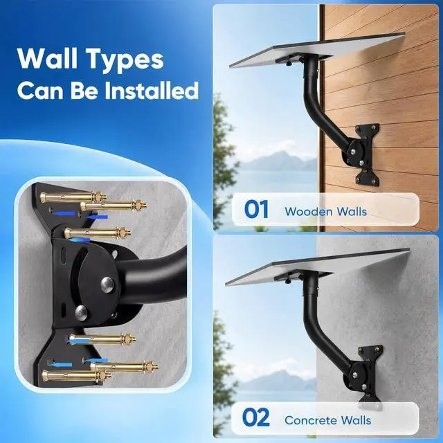 Alt view image 5 of 7 - Adjustable Wall and Roof Mount for Starlink Gen 3 Standard Dish, Black | Carbon steel bracket with pipe adapter for compatible wood and concrete installations