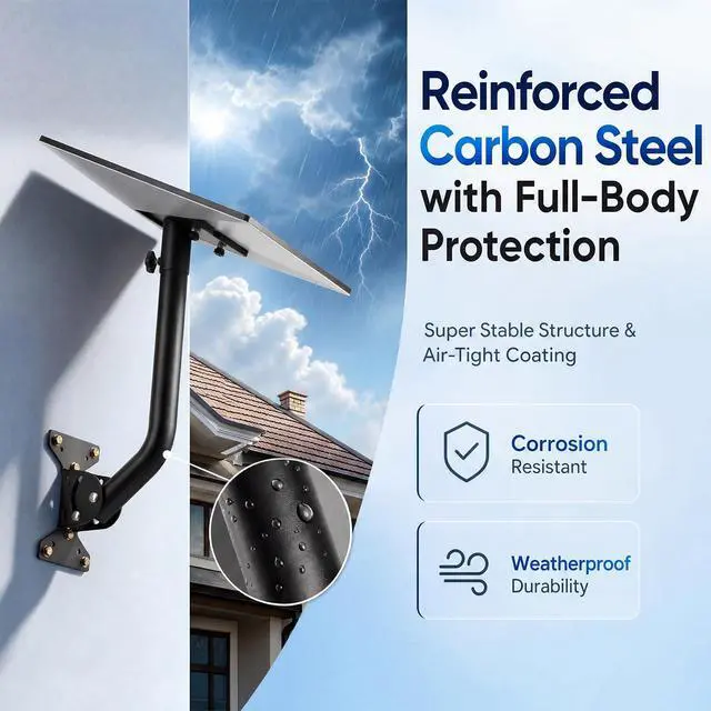 Alt view image 4 of 7 - Adjustable Wall and Roof Mount for Starlink Gen 3 Standard Dish, Black | Carbon steel bracket with pipe adapter for compatible wood and concrete installations