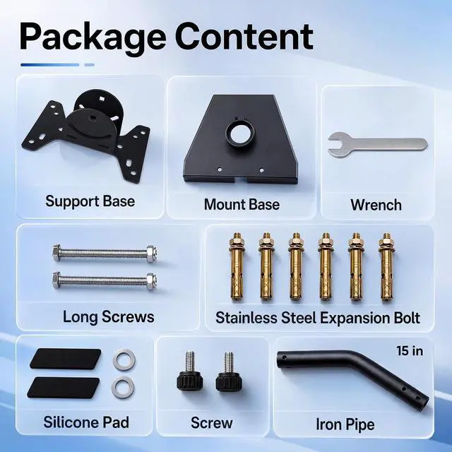 Alt view image 6 of 7 - Adjustable Wall and Roof Mount for Starlink Gen 3 Standard Dish, Black | Carbon steel bracket with pipe adapter for compatible wood and concrete installations