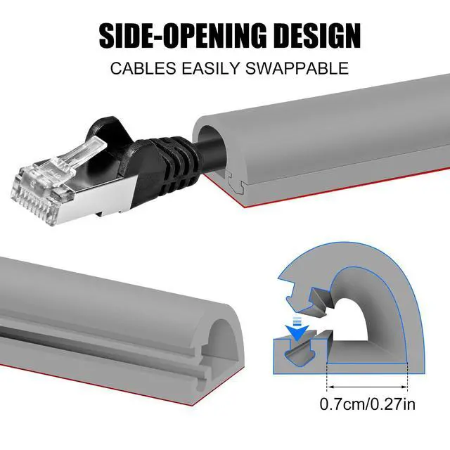 Alt view image 3 of 7 - Self-Adhesive Cable Hider Flexible Wire Cover Cable Raceway, Gray, 157inch | Wall Mount TV, Home Audio, Network, Power, Phone Line Management