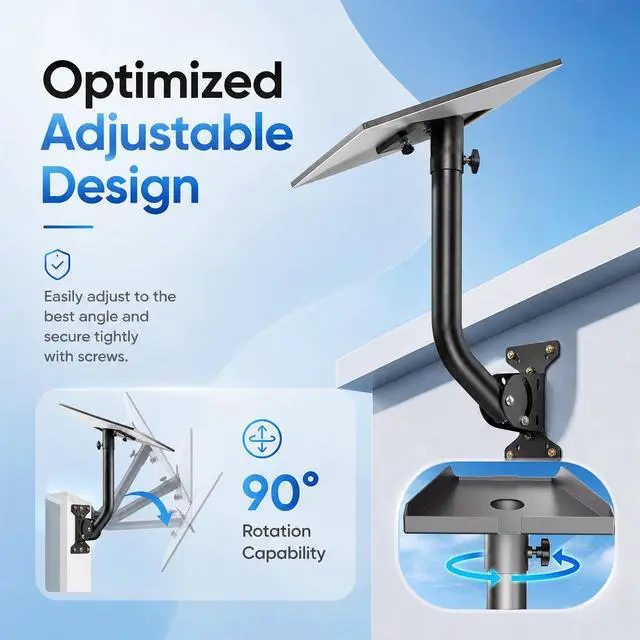 Alt view image 7 of 7 - Adjustable Wall and Roof Mount for Starlink Gen 3 Standard Dish, Black | Carbon steel bracket with pipe adapter for compatible wood and concrete installations