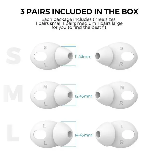 Alt view image 5 of 7 - 3 Pairs AirPods 3 Ear Tips Silicone Earbuds Cover | Size: S/M/L, Added Storage Pouch, Anti Slip,Secure Fit, Comfortable Silicone Ear Tips Compatible with Apple AirPods 3 2021