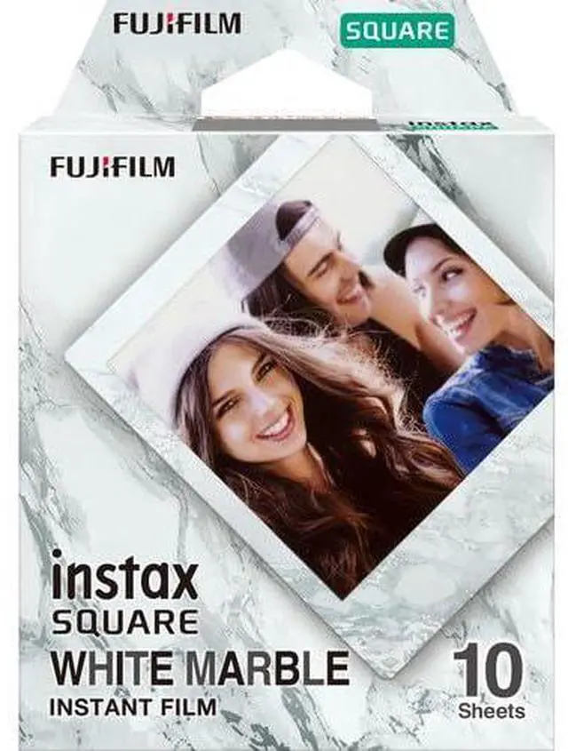 Main image of Square Instant Film Variety Pack Rainbow, Sunset, Monochrome, Black, White Marble 5 Styles, 10 Sheets Each Compatible with Instax Square Cameras (White Marble / 10 Sheets)