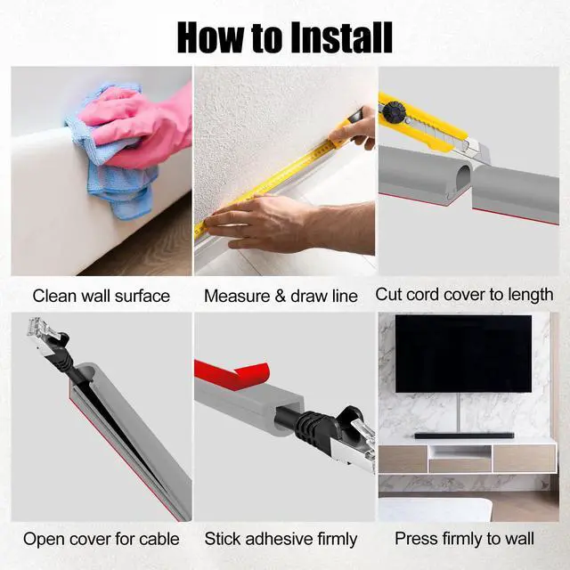 Alt view image 7 of 7 - Self-Adhesive Cable Hider Flexible Wire Cover Cable Raceway, Gray, 157inch | Wall Mount TV, Home Audio, Network, Power, Phone Line Management