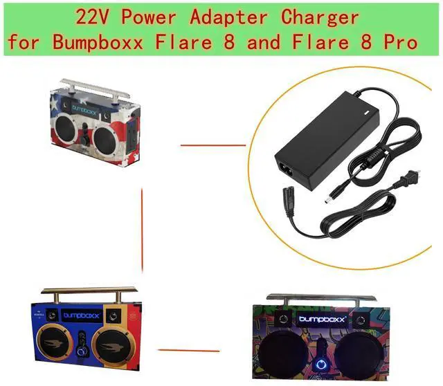 Alt view image 2 of 7 - Power Supply Adapter Charger for Bumpboxx Flare 8 and Flare 8 Pro,Compatible with Bumpboxx Bluetooth Portable Speaker,22V Power Cord Adapter Power Supply Cord Charger PSU Perfect Substitute