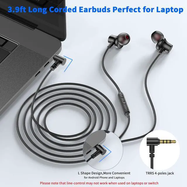 Alt view image 2 of 7 - 3.5mm Headphones Wired Earbuds for Laptop School Computer PC,Black | Noise Isolating Stereo Ear Buds,Wired Earphones with Microphone Call Plug in for Samsung A25 A15 A14/Android/Kindle Fire/Kids