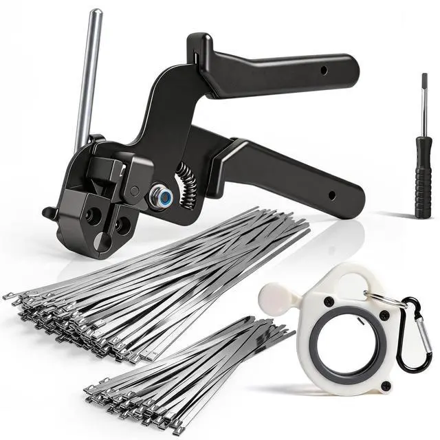 Main image of 153PCS Stainless Steel Cable Tie Gun Kit with Heavy Duty Metal Zip Ties (100PCS 11.8"+ 50PCS 7.8") with Zip Tie Organizer & Release Tool for Chain Link Fence, Exhaust Pipe, Outdoor & Industrial