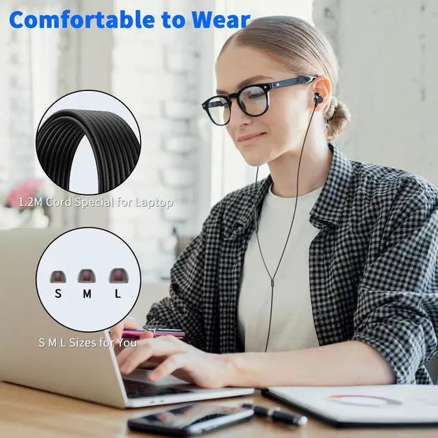 Alt view image 4 of 7 - 3.5mm Headphones Wired Earbuds for Laptop School Computer PC,Black | Noise Isolating Stereo Ear Buds,Wired Earphones with Microphone Call Plug in for Samsung A25 A15 A14/Android/Kindle Fire/Kids