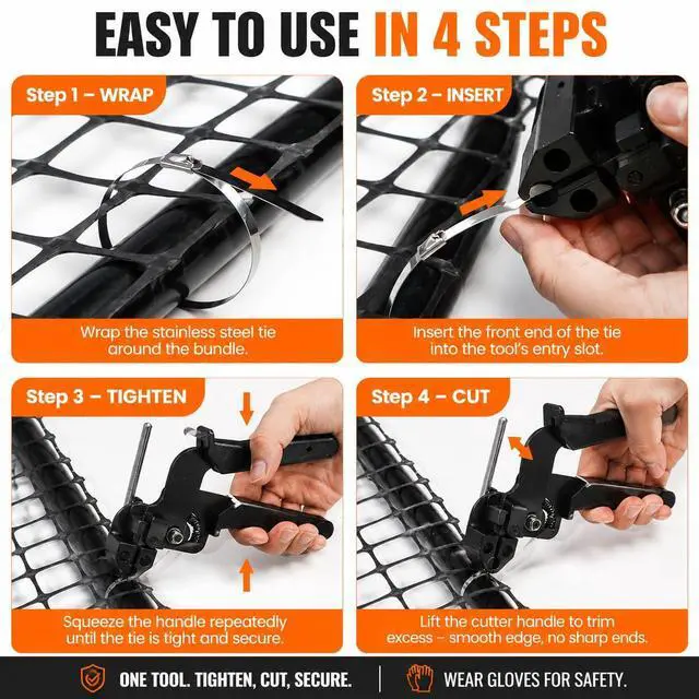 Alt view image 5 of 7 - 153PCS Stainless Steel Cable Tie Gun Kit with Heavy Duty Metal Zip Ties (100PCS 11.8"+ 50PCS 7.8") with Zip Tie Organizer & Release Tool for Chain Link Fence, Exhaust Pipe, Outdoor & Industrial
