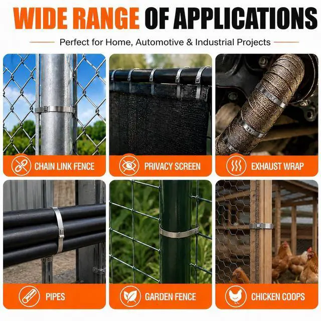 Alt view image 6 of 7 - 153PCS Stainless Steel Cable Tie Gun Kit with Heavy Duty Metal Zip Ties (100PCS 11.8"+ 50PCS 7.8") with Zip Tie Organizer & Release Tool for Chain Link Fence, Exhaust Pipe, Outdoor & Industrial
