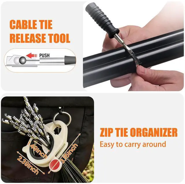 Alt view image 7 of 7 - 153PCS Stainless Steel Cable Tie Gun Kit with Heavy Duty Metal Zip Ties (100PCS 11.8"+ 50PCS 7.8") with Zip Tie Organizer & Release Tool for Chain Link Fence, Exhaust Pipe, Outdoor & Industrial