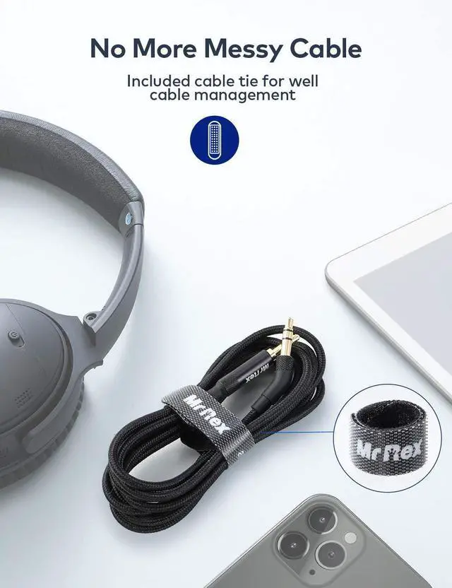 Alt view image 5 of 7 - 2.5mm to 3.5mm Audio Cable Headphone Replacement Cord Nylon Braided Aux Cable Stereo Adapter for Bose 700 QuietComfort QC45 QC35II QC35 QC25 Headphones, JBL E45BT E55BT Headsets 10ft/3m,Black
