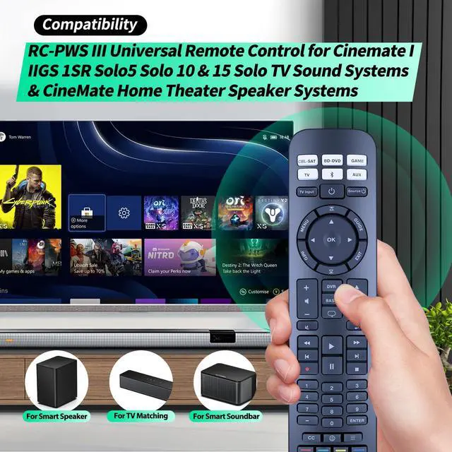 Alt view image 2 of 7 - New Replacement for Bose RC-PWS III Universal Remote Control, Compatible with Bose Cinemate I IIGS 1SR Solo5 Solo 10 & 15 Solo TV Sound Systems & CineMate Home Theater Speaker Systems