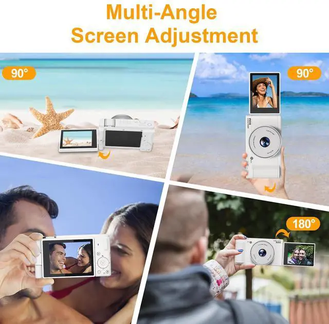 Alt view image 3 of 7 - 5K Digital-Cameras Flip Screen for Photography,Upgraded Autofocus 80MP Vlogging Camera for YouTube, 3" 270° Dual Lens Selfie Camera with18x Digital Zoom, 64GB SD Card, 2 Batteries & Charger,White