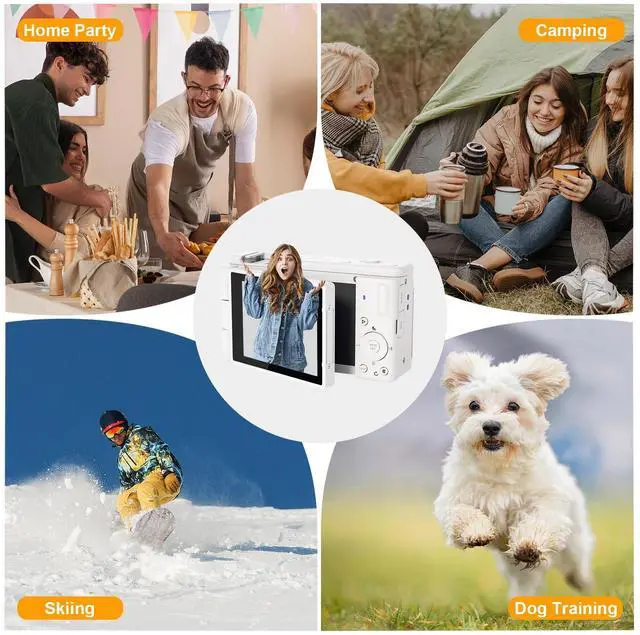 Alt view image 6 of 7 - 5K Digital-Cameras Flip Screen for Photography,Upgraded Autofocus 80MP Vlogging Camera for YouTube, 3" 270° Dual Lens Selfie Camera with18x Digital Zoom, 64GB SD Card, 2 Batteries & Charger,White