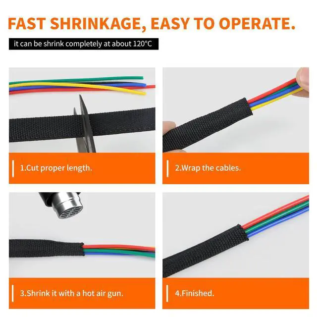 Alt view image 6 of 7 - Heat Shrink Braided Sleeving, 16ft Automotive Wire Harness Wrap, High Temp Abrasion Resistant Wiring Cable Protection Protection & Organizing (Black, 12mm1/2")