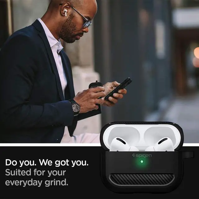 Alt view image 3 of 7 - Rugged Armor Designed for AirPods Pro Case (2019) | TPU & PC Dual Layer Protection, Included Carabiner, Wireless Charging Compatible - Matte Black