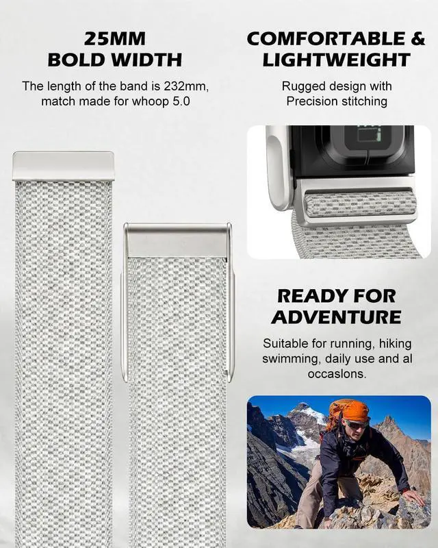 Alt view image 3 of 7 - Nylon Sport Band Compatible with Whoop 5.0 Bicep Bands One, Peak and Life, Breathable Nylon Adjustable Waterproof Replacement Wristbands Straps for Whoop Band 5.0Not Compatible with Gen 4