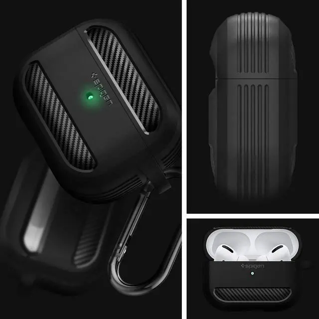 Alt view image 2 of 7 - Rugged Armor Designed for AirPods Pro Case (2019) | TPU & PC Dual Layer Protection, Included Carabiner, Wireless Charging Compatible - Matte Black