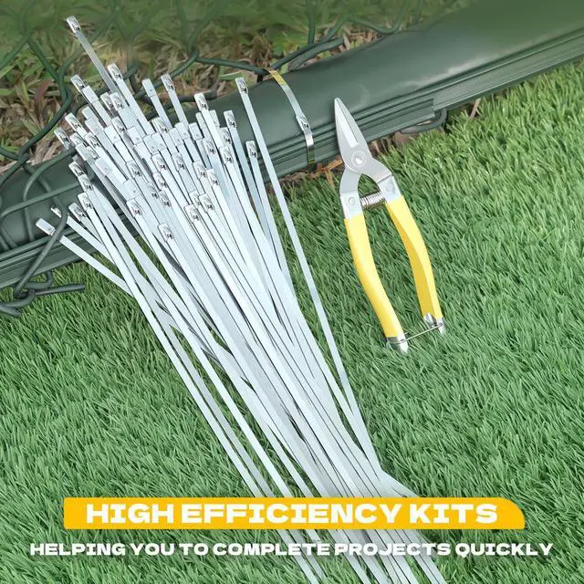 Alt view image 2 of 7 - Metal Zip Ties with Scissors Heavy Duty 304 Stainless Steel 50PK | Industrial grade metallic straps & shears for chain link fencing, chicken coops & wire mesh. Weatherproof hardware