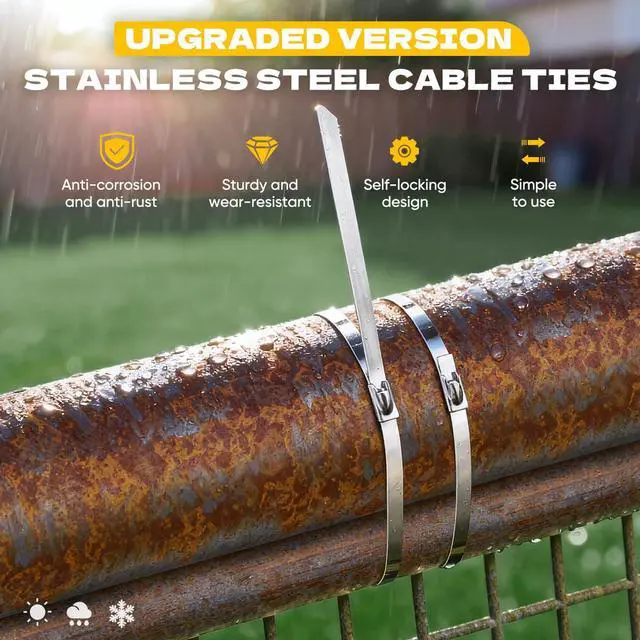 Alt view image 4 of 7 - Metal Zip Ties with Scissors Heavy Duty 304 Stainless Steel 50PK | Industrial grade metallic straps & shears for chain link fencing, chicken coops & wire mesh. Weatherproof hardware