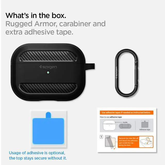 Alt view image 7 of 7 - Rugged Armor Designed for AirPods Pro Case (2019) | TPU & PC Dual Layer Protection, Included Carabiner, Wireless Charging Compatible - Matte Black