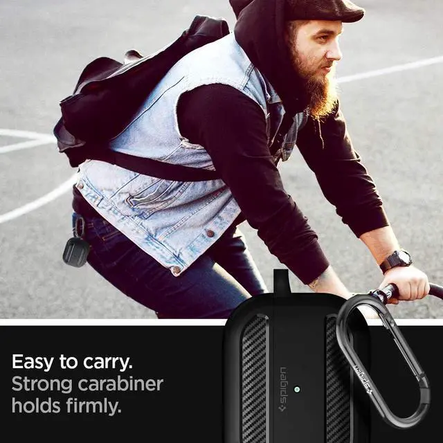 Alt view image 4 of 7 - Rugged Armor Designed for AirPods Pro Case (2019) | TPU & PC Dual Layer Protection, Included Carabiner, Wireless Charging Compatible - Matte Black