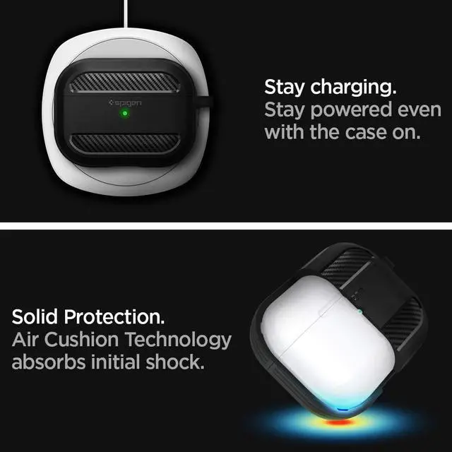 Alt view image 5 of 7 - Rugged Armor Designed for AirPods Pro Case (2019) | TPU & PC Dual Layer Protection, Included Carabiner, Wireless Charging Compatible - Matte Black