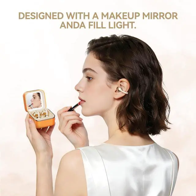 Alt view image 2 of 7 - Clip On Earbuds Open Ear Headphones Wireless Bluetooth 6.0 with Makeup Mirror LED Light,48H Playtime,IPX6 Waterproof,Touch Control All-Day&Comfort Ideal for Women,Sports,Workouts (Orange)