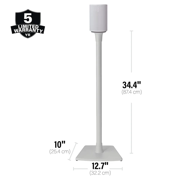 Alt view image 2 of 7 - Speaker Stand for Sonos Era 100 - Fixed Speaker Stand w/Easy 3 Step Install -Includes All Hardware, Carpet Spikes & Rubber Feet - White