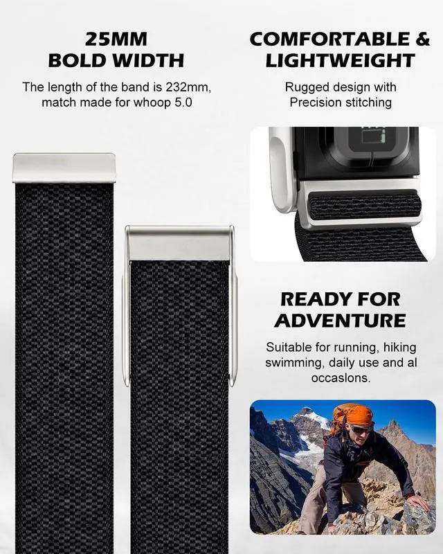 Alt view image 3 of 7 - Nylon Sport Band Compatible with Whoop 5.0 Bicep Bands One, Peak and Life, Breathable Nylon Adjustable Waterproof Replacement Wristbands Straps for Whoop Band 5.0Not Compatible with Gen 4