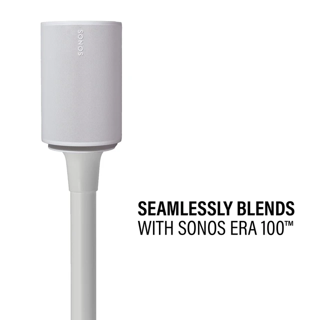 Alt view image 3 of 7 - Speaker Stand for Sonos Era 100 - Fixed Speaker Stand w/Easy 3 Step Install -Includes All Hardware, Carpet Spikes & Rubber Feet - White