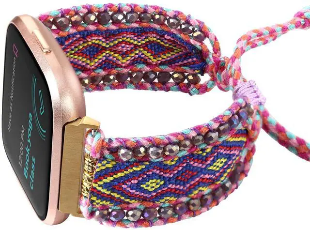 Main image of Boho Braided Bracelet Compatible with Fitbit Versa 4/Versa 3/Sense/Sense 2 Bands for Women, Handmade Woven Beaded Strap for Fitbit Smartwatch