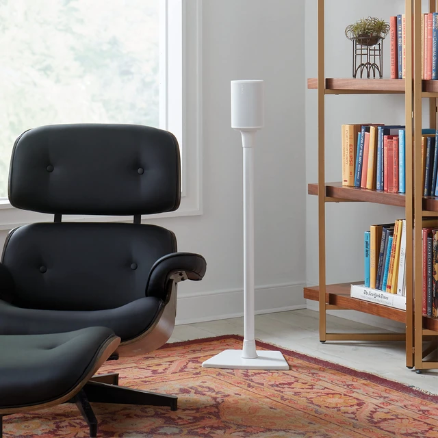 Alt view image 6 of 7 - Speaker Stand for Sonos Era 100 - Fixed Speaker Stand w/Easy 3 Step Install -Includes All Hardware, Carpet Spikes & Rubber Feet - White