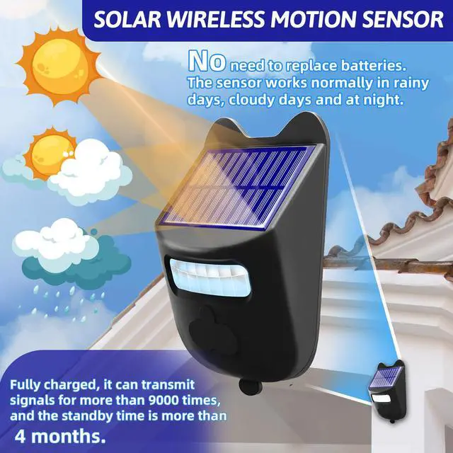 Alt view image 2 of 7 - Solar Driveway Alarms Wireless Outside Weatherproof Motion Detector & Sensor for 1000ft Long Range - No Need Replace Batteries Security Driveway Alert System - Monitor & Protect Outside Property