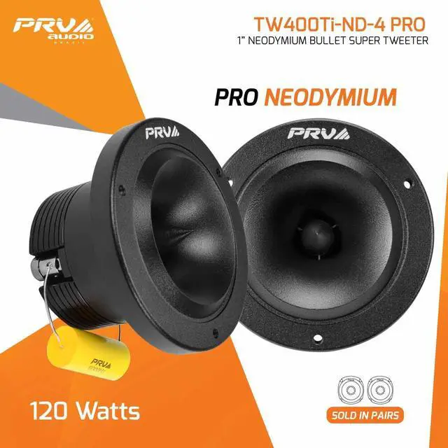 Alt view image 2 of 5 - Bullet Super Tweeters Neodymium 240 Watts RMS 4 Ohm, 3.50 Inch PRV Black TW400Ti-Nd-4 PRO, Easy to Mount - High Output (2 Tweeters, Pair)