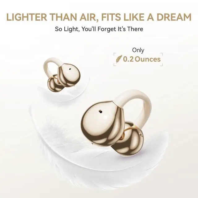 Alt view image 3 of 7 - Clip On Earbuds Open Ear Headphones Wireless Bluetooth 6.0 with Makeup Mirror LED Light,48H Playtime,IPX6 Waterproof,Touch Control All-Day&Comfort Ideal for Women,Sports,Workouts (Orange)