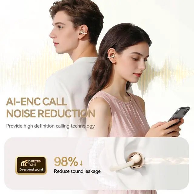 Alt view image 5 of 7 - Clip On Earbuds Open Ear Headphones Wireless Bluetooth 6.0 with Makeup Mirror LED Light,48H Playtime,IPX6 Waterproof,Touch Control All-Day&Comfort Ideal for Women,Sports,Workouts (Orange)