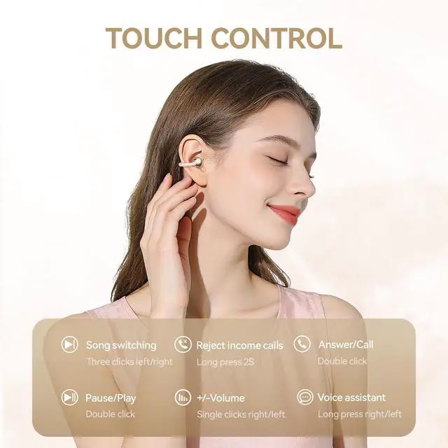 Alt view image 6 of 7 - Clip On Earbuds Open Ear Headphones Wireless Bluetooth 6.0 with Makeup Mirror LED Light,48H Playtime,IPX6 Waterproof,Touch Control All-Day&Comfort Ideal for Women,Sports,Workouts (Orange)
