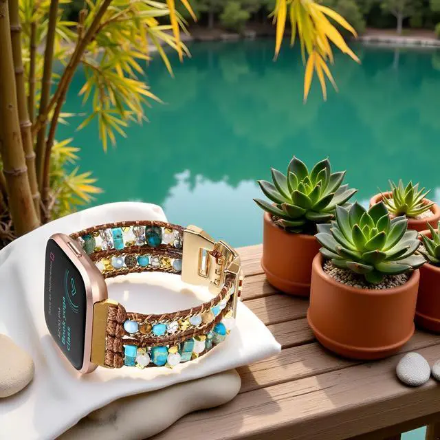 Alt view image 3 of 7 - Boho Braided Bracelet Compatible with Fitbit Versa 4/Versa 3/Sense/Sense 2 Bands for Women, Handmade Woven Beaded Strap for Fitbit Smartwatch