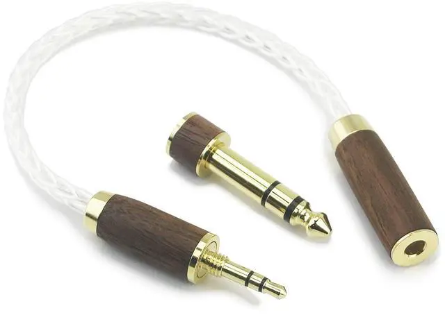 Main image of 3.5mm 1/8" TRS Male and 6.35mm 1/4" Adapter to 4.4mm Balanced Female Headphone Audio Adapter Cable 8 Cores 6N OCC Copper Single Crystal Silver Plated Wire Walnut Wood Shell