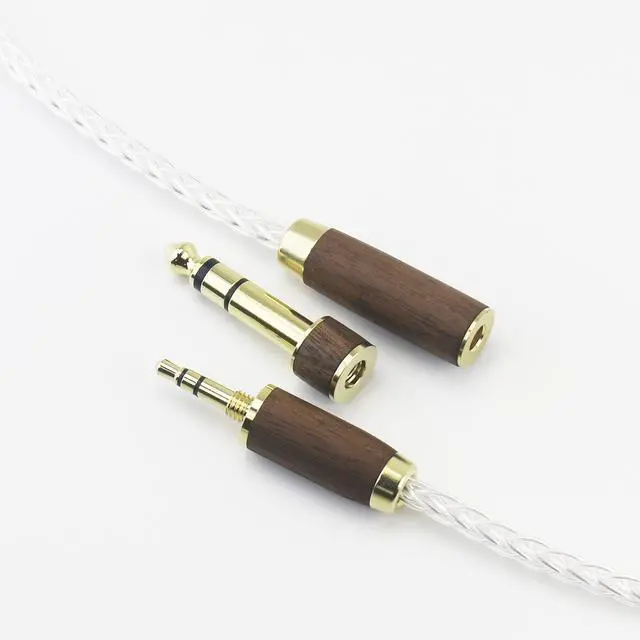 Alt view image 5 of 6 - 3.5mm 1/8" TRS Male and 6.35mm 1/4" Adapter to 4.4mm Balanced Female Headphone Audio Adapter Cable 8 Cores 6N OCC Copper Single Crystal Silver Plated Wire Walnut Wood Shell