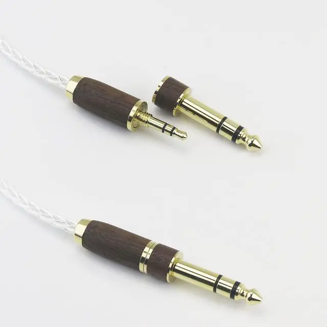 Alt view image 4 of 6 - 3.5mm 1/8" TRS Male and 6.35mm 1/4" Adapter to 4.4mm Balanced Female Headphone Audio Adapter Cable 8 Cores 6N OCC Copper Single Crystal Silver Plated Wire Walnut Wood Shell