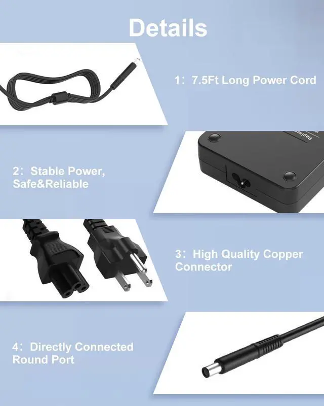Alt view image 4 of 7 - 180W Charger Compatible with Dell Dock WD19 WD19S WD19TBS WD19TB WD15 SD25 WD22TB4 D6000 TB15 TB16 TB18DC K16A K17A001 SD25TB4 Universal Docking Station Power Adapter Cord