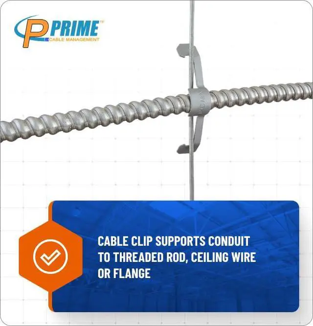 Alt view image 3 of 7 - Conduit Cable Support Clip to Ceiling Wire, Threaded Rod & Flanges. Heavy Duty Spring Steel Clip 50 Pack