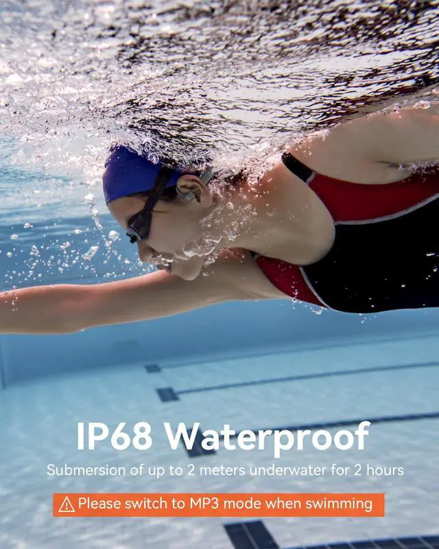 Alt view image 2 of 7 - Bone Conduction Headphones Swimming Headphones, IP68 Waterproof | Bluetooth 5.4, Built-in 32GB MP3 Memory, Open Earphones Underwater Earbuds for Swimming Running Cycling