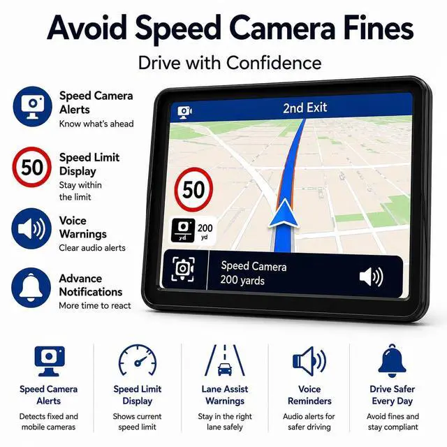 Alt view image 2 of 6 - Truck GPS Navigation 9" for Truck & RV Drivers Custom Routing by Size & Weight, Free Map Updates, Voice Directions, Speed Alerts, Lane Assist, Offline GPS System