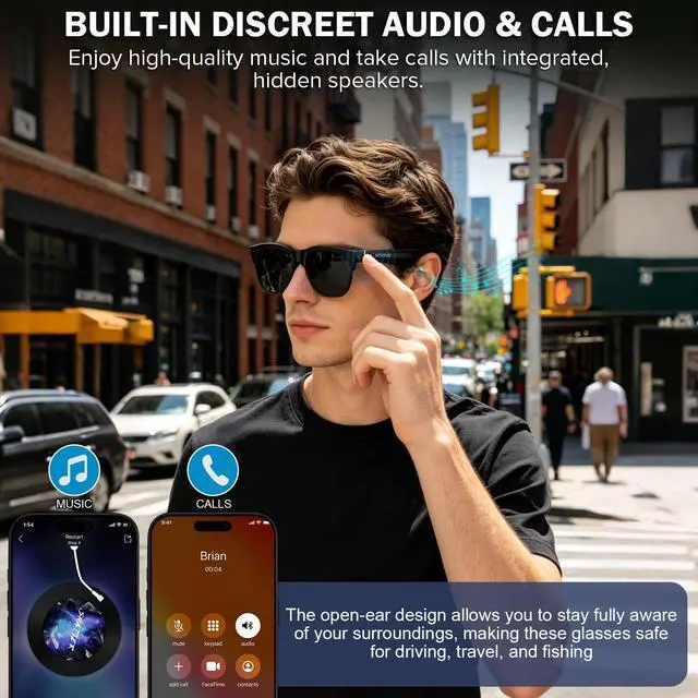 Alt view image 4 of 7 - Smart Bluetooth Sunglasses, Manual Electrochromic Tint, Open-Ear Audio | Manual Multi-level Tint Control, Open-ear Stereo Sound, Bluetooth 5.4, Driving/Travel/Fishing, Unisex Gift