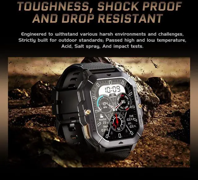 Alt view image 2 of 6 - Military Smart Watches for Men (Answer/Make Calls), Fitness Smart Watch for Android and iPhone, Waterproof Fitness Tracker with Blood Pressure/Heart Rate/Sleep/100+ Sport Modes, 410 mAh, 2.02''