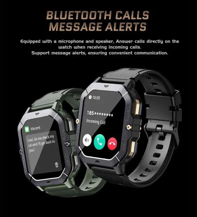 Alt view image 3 of 6 - Military Smart Watches for Men (Answer/Make Calls), Fitness Smart Watch for Android and iPhone, Waterproof Fitness Tracker with Blood Pressure/Heart Rate/Sleep/100+ Sport Modes, 410 mAh, 2.02''